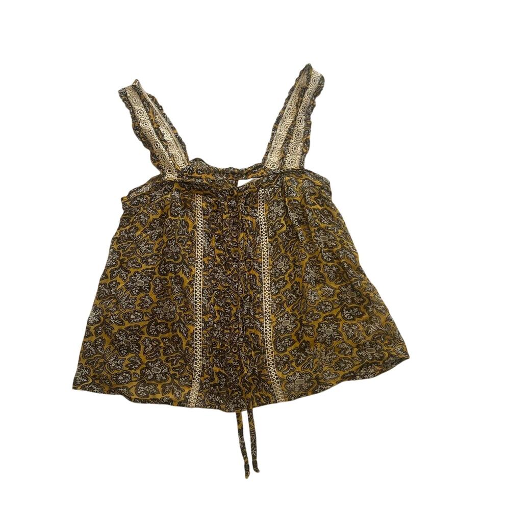 Anthropologie Sheer Leaf Print Lace Trim Fall Vibe Cami 4